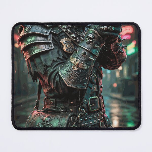 Item preview, Cyberpunk Bounty Hunter with Crossbow and Skull Armor in a Neon City designed and sold by NolinVaudrin.