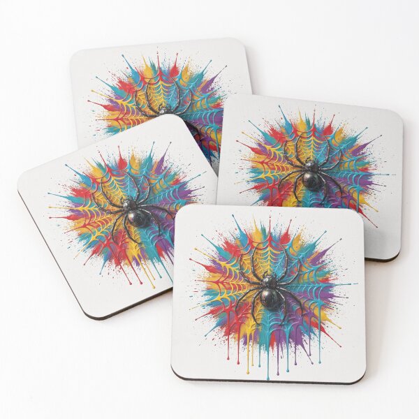 Item preview, Black Spider on a Rainbow Paint Splash Web Colorful Halloween Art designed and sold by EamonRidley.