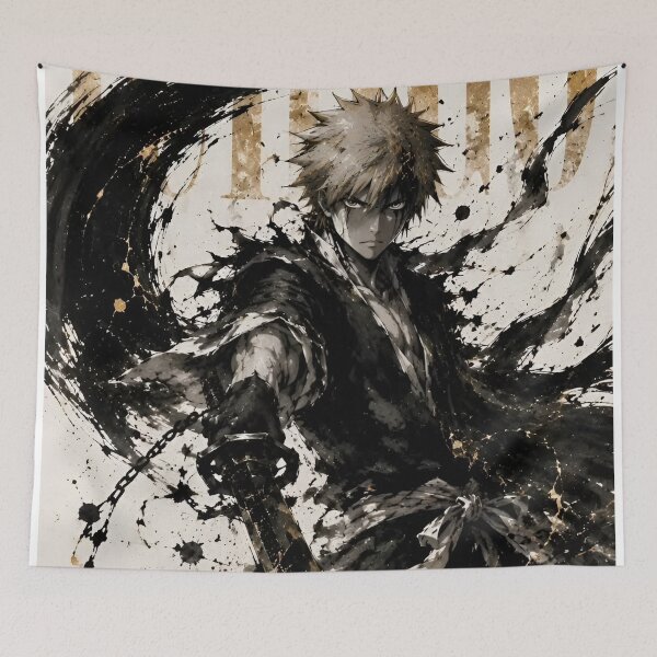 Item preview, Ichigo | Shattered Blade Samurai – Black Gold Japanese Warrior | Ink Wash Anime Style Art designed and sold by Dyan4.