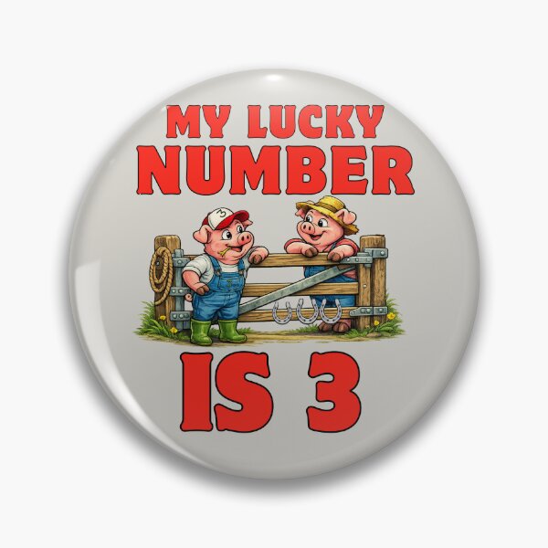 Item preview, My lucky number is three, two pigs dressed as farmers designed and sold by BritishDelights.