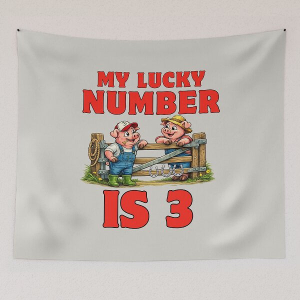 Item preview, My lucky number is three, two pigs dressed as farmers designed and sold by BritishDelights.
