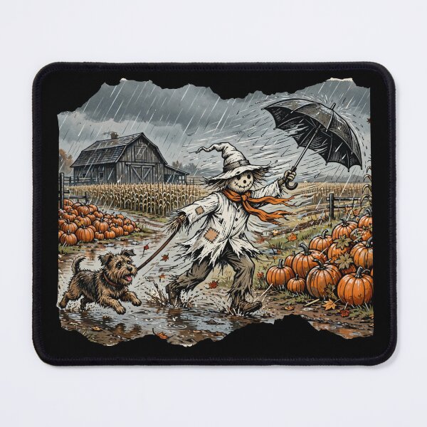 Item preview, Rainy Fall Scarecrow Walking Dog - Funny Autumn Pumpkin Patch designed and sold by Neurospicy Trolls.