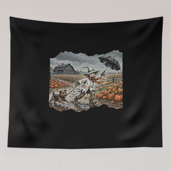 Item preview, Rainy Fall Scarecrow Walking Dog - Funny Autumn Pumpkin Patch designed and sold by Neurospicy Trolls.