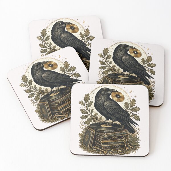 Item preview, Keeper of Lost Melodies | Gothic Raven & Vintage Vinyl Illustration designed and sold by Golden Era Studio.