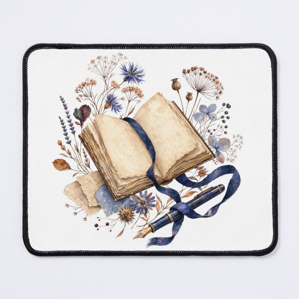 Item preview, Vintage Watercolor Open Book with Wildflowers and Fountain Pen – Reading Aesthetic designed and sold by sadedream.