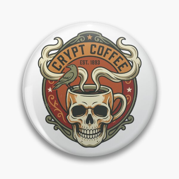 Item preview, Crypt Coffee Vintage Horror Badge | Skull Coffee Mug Retro Americana designed and sold by Weasel Graphix.