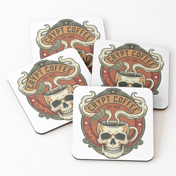 Item preview, Crypt Coffee Vintage Horror Badge | Skull Coffee Mug Retro Americana designed and sold by Weasel Graphix.