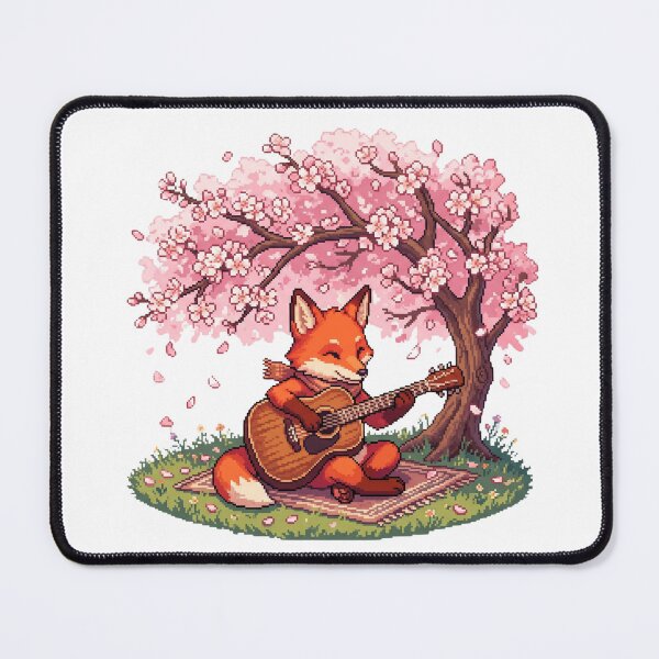 Item preview, Cute Fox Playing Guitar Pixel Art | Cherry Blossom Sakura | Cozy Woodland Retro Illustration designed and sold by anven.