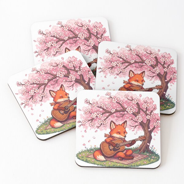 Item preview, Cute Fox Playing Guitar Pixel Art | Cherry Blossom Sakura | Cozy Woodland Retro Illustration designed and sold by anven.