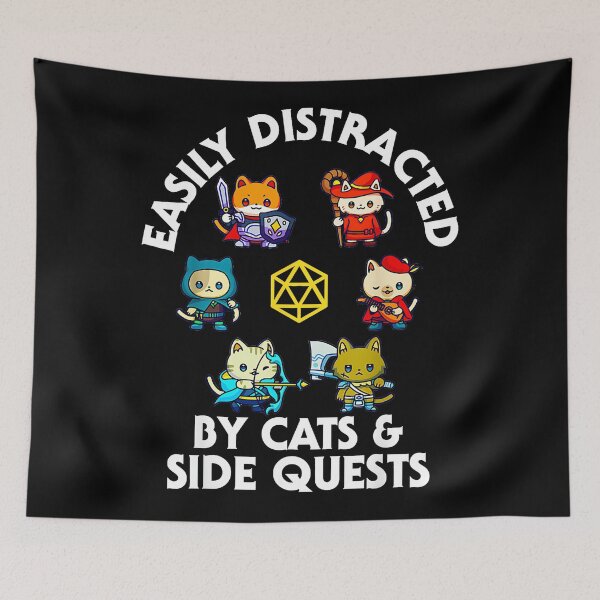 Item preview, Easily Distracted By Cats & Side Quests Dungeons Dragons Tabletop RPG Gamer Cat Lover designed and sold by Hugosploosh.