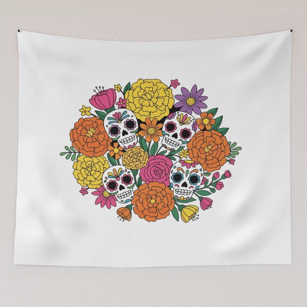 Item preview, Floral Sugar Skull Bouquet | Colorful Day of the Dead Calavera Botanical Art designed and sold by Ecocrushstudio.