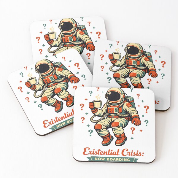 Item preview, Existential Crisis Now Boarding - Retro Astronaut Drinking Coffee designed and sold by Art JSMY.