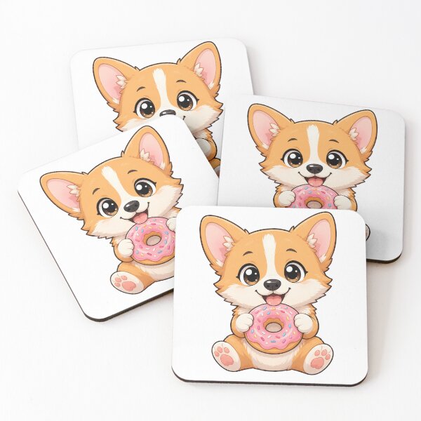 Item preview, Kawaii Corgi Puppy Eating Pink Sprinkled Donut designed and sold by Piising.