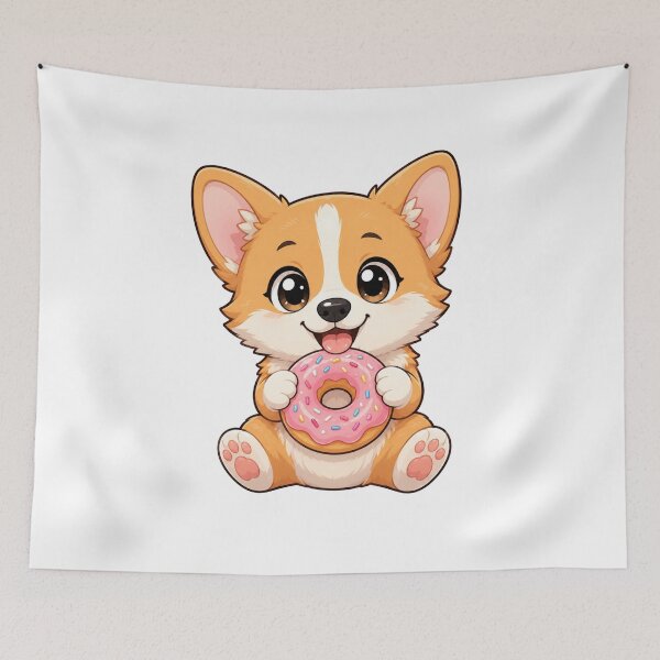 Item preview, Kawaii Corgi Puppy Eating Pink Sprinkled Donut designed and sold by Piising.
