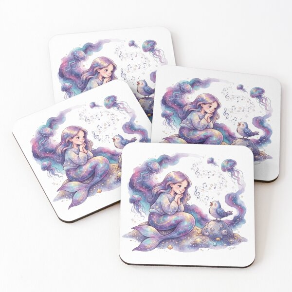 Item preview, Dreamy Cosmic Mermaid Listening to a Singing Bird | Galaxy Ocean Fantasy Art | Celestial Watercolor Mermaid Gift designed and sold by Cosmic Doodle Co..