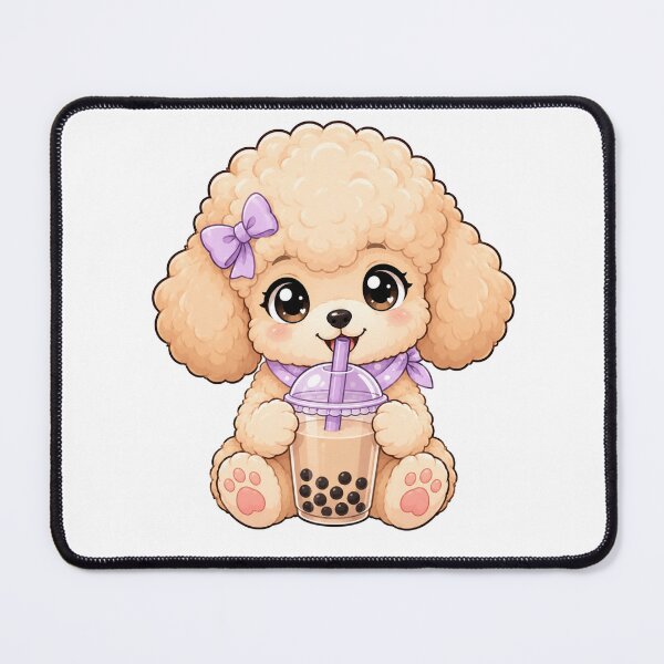 Item preview, Cute Kawaii Fluffy Poodle Puppy Drinking Boba Milk Tea designed and sold by Piising.
