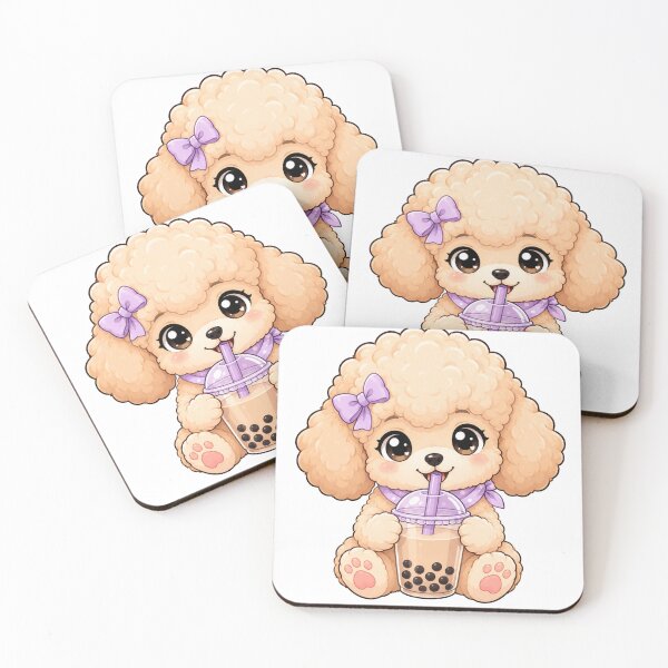 Item preview, Cute Kawaii Fluffy Poodle Puppy Drinking Boba Milk Tea designed and sold by Piising.