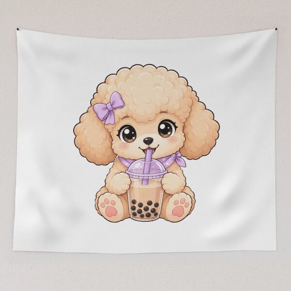 Item preview, Cute Kawaii Fluffy Poodle Puppy Drinking Boba Milk Tea designed and sold by Piising.