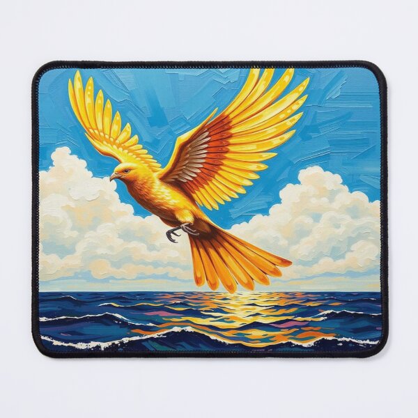 Artikelvorschau, Golden Majesty Over Ocean Waves – Ein mystischer Vogel, der Licht, Freiheit und Träume vereint entworfen und verkauft von FotoworldEdel.
