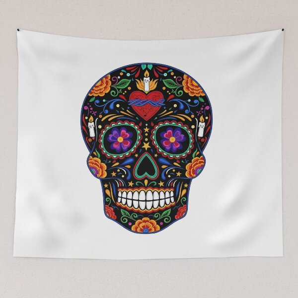 Item preview, Black Floral Sugar Skull | Vibrant Mexican Folk Art Calavera Illustration designed and sold by Ecocrushstudio.