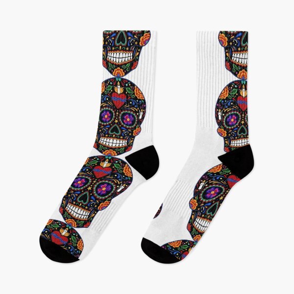 Item preview, Black Floral Sugar Skull | Vibrant Mexican Folk Art Calavera Illustration designed and sold by Ecocrushstudio.