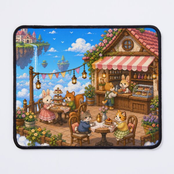 Item preview, Cozy Cloud Cafe Pixel Art Animal Tea Party designed and sold by Yiruda-Art.