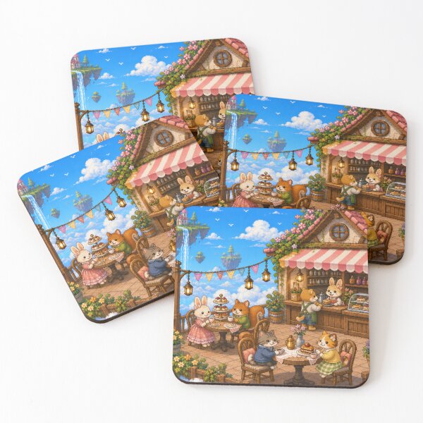Item preview, Cozy Cloud Cafe Pixel Art Animal Tea Party designed and sold by Yiruda-Art.