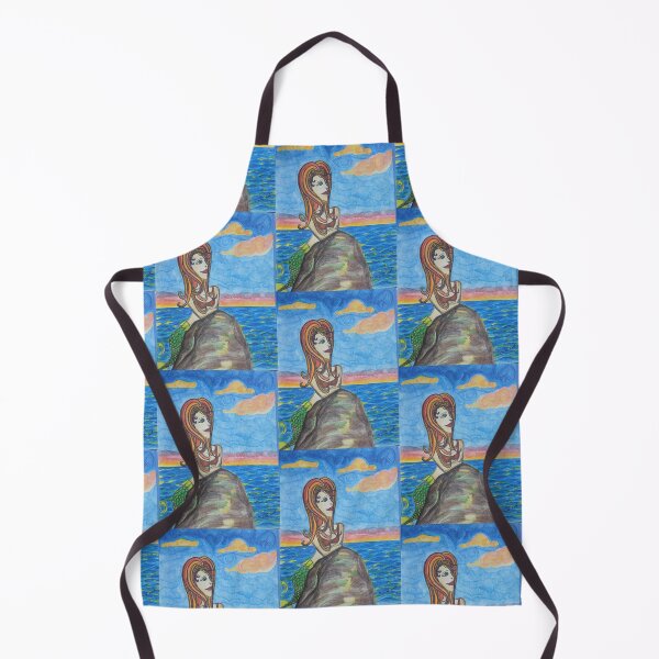 Item preview, Watercolor Mermaid Watching the Sunrise on Ocean Rocks designed and sold by PEACELOVERSART.