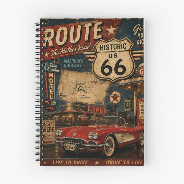 Item preview, Vintage Route 66 Retro Wall Art – Classic Red Car Americana Travel Poster designed and sold by AstraDrip Studio.