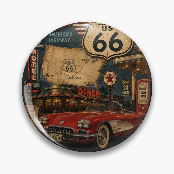 Item preview, Vintage Route 66 Retro Wall Art – Classic Red Car Americana Travel Poster designed and sold by AstraDrip Studio.