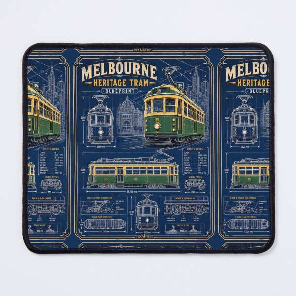 Item preview, Melbourne Heritage Tram Blueprint | Vintage W-Class Engineering Drawing | Australia Transit Gift designed and sold by Globalcitytees.