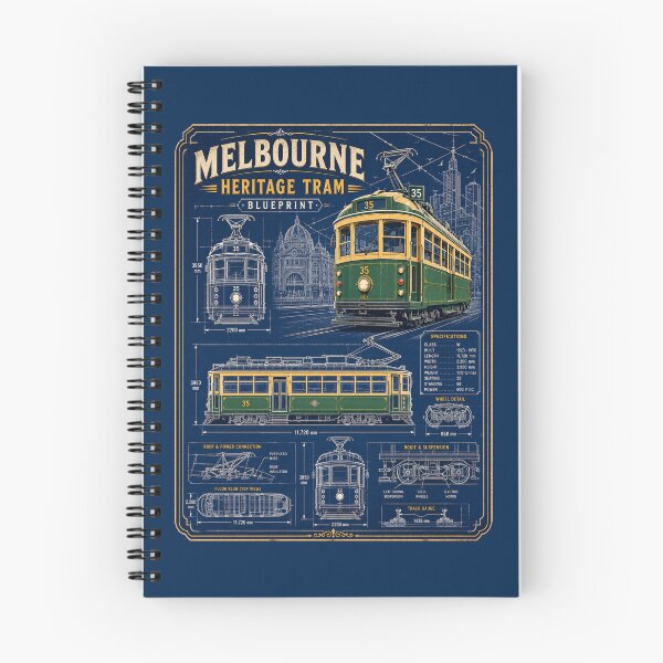 Item preview, Melbourne Heritage Tram Blueprint | Vintage W-Class Engineering Drawing | Australia Transit Gift designed and sold by Globalcitytees.