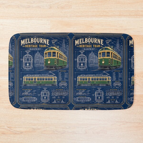 Item preview, Melbourne Heritage Tram Blueprint | Vintage W-Class Engineering Drawing | Australia Transit Gift designed and sold by Globalcitytees.