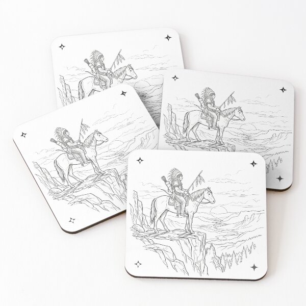 Item preview, Native American Warrior on Horseback Line Art Silhouette designed and sold by Surviving Monday Club.