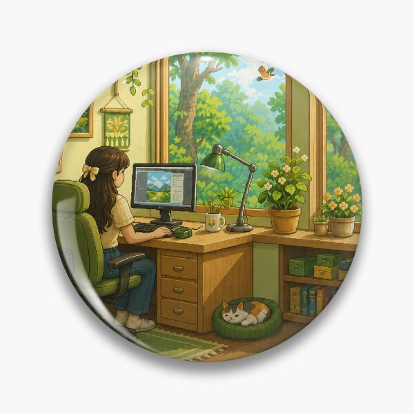 Item preview, Cozy Forest Workspace Pixel Art Green Study Room designed and sold by Yiruda-Art.