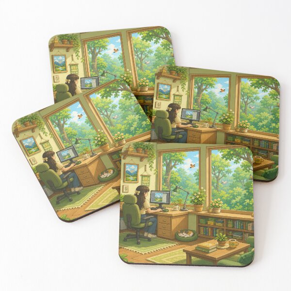 Item preview, Cozy Forest Workspace Pixel Art Green Study Room designed and sold by Yiruda-Art.