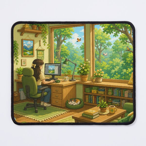 Item preview, Cozy Forest Workspace Pixel Art Green Study Room designed and sold by Yiruda-Art.