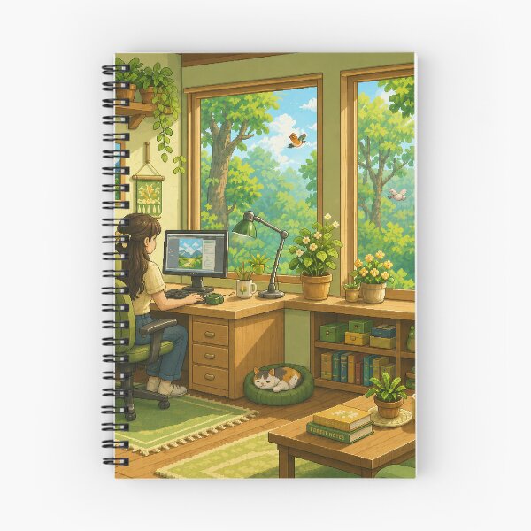 Item preview, Cozy Forest Workspace Pixel Art Green Study Room designed and sold by Yiruda-Art.
