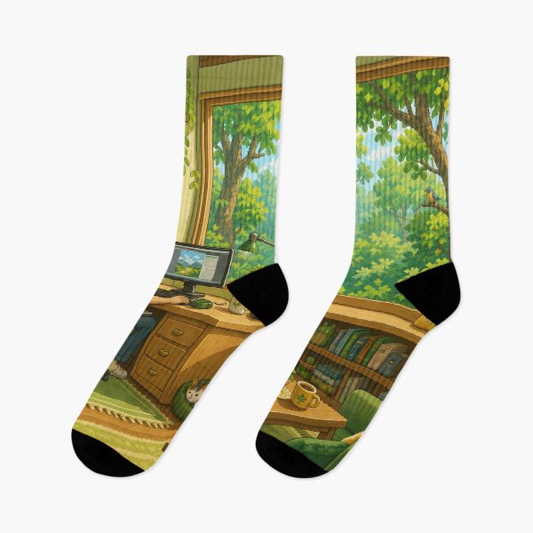 Item preview, Cozy Forest Workspace Pixel Art Green Study Room designed and sold by Yiruda-Art.