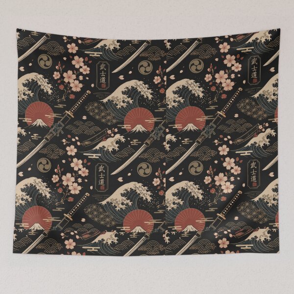 Item preview, Vintage Japanese Samurai Wave Pattern designed and sold by MoodSupplyStudio.