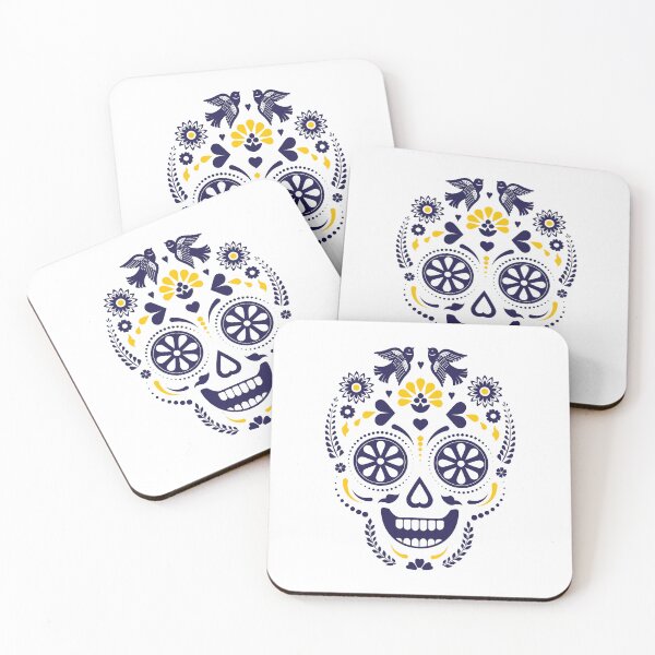 Item preview, Minimal Scandinavian Sugar Skull | Blue Floral Folk Art Calavera Illustration designed and sold by Ecocrushstudio.