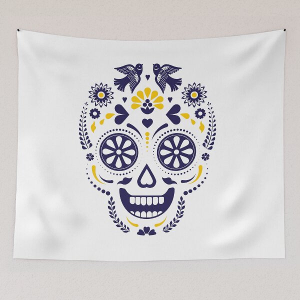 Item preview, Minimal Scandinavian Sugar Skull | Blue Floral Folk Art Calavera Illustration designed and sold by Ecocrushstudio.