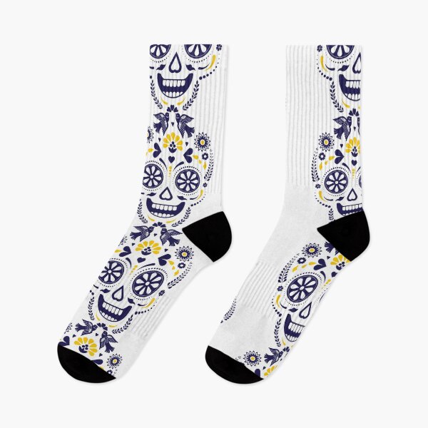 Item preview, Minimal Scandinavian Sugar Skull | Blue Floral Folk Art Calavera Illustration designed and sold by Ecocrushstudio.