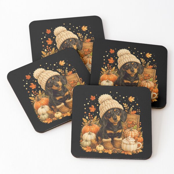 Item preview, Cute Dachshund Puppy Wearing Winter Beanie Hat In Pumpkin Patch Autumn Art designed and sold by Clyrexor.