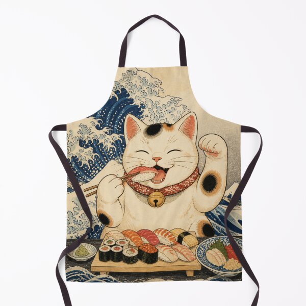 Item preview, Japanese Maneki Neko Cat Eating Sushi Ukiyo-e Art designed and sold by vekotpu.
