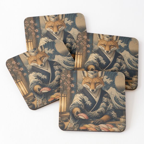 Item preview, Japanese Kitsune Fox Sushi Chef Ukiyo-e Art designed and sold by vekotpu.