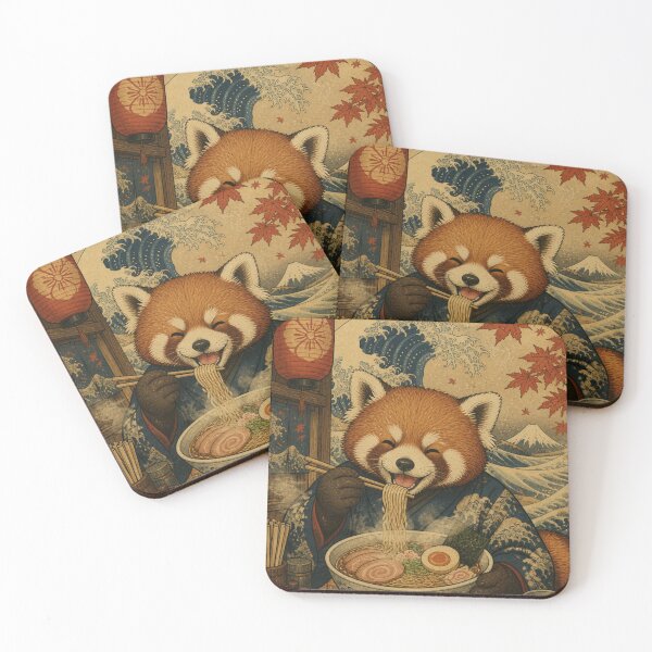 Item preview, Happy Red Panda Eating Ramen – Japanese Ukiyo-e Style Kawaii Autumn Noodle Art Tri-blend  designed and sold by vekotpu.