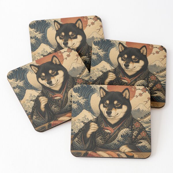 Item preview, Black Shiba Eating Sushi – Japanese Ukiyo-e Style Shiba Inu Sushi Art Tri-blend designed and sold by vekotpu.