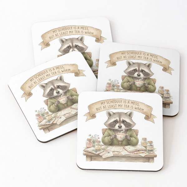 Item preview, My Schedule Is a Mess But At Least My Tea Is Warm - Cute Raccoon Sticker designed and sold by Lu7u.