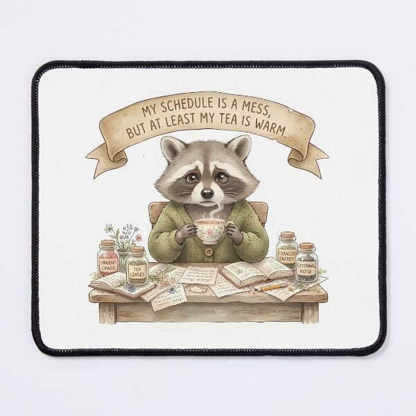 Item preview, My Schedule Is a Mess But At Least My Tea Is Warm - Cute Raccoon Sticker designed and sold by Lu7u.